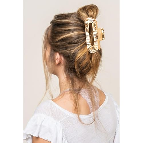 ANBALA Gold Metal Hair Claw Clips - 3.9 Inch Strong Hold Geometric Hair Accessories for Thick and Thin Hair, 2 Pack