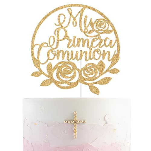 Gold Glitter Mi Primera Comunion Cake Topper for Celebrations