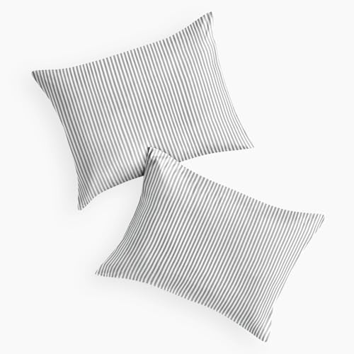 Wake In Cloud Striped Pillow Cases Set of 2 - Gray White, 20x26 Inches
