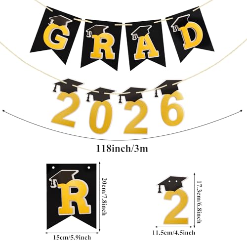 DIY 3D Graduation Banner 2026 - Black & Gold Decor