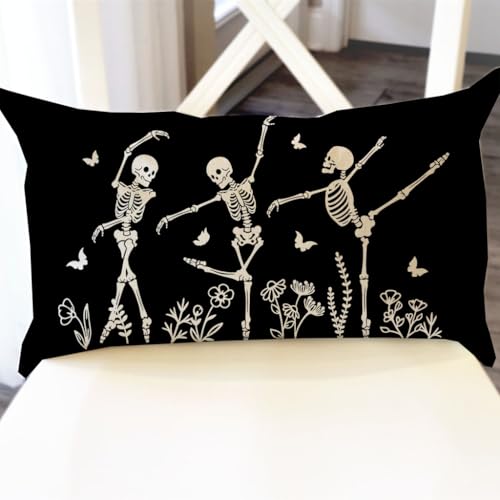 PANDICORN Halloween Throw Pillow Cover - Dancing Skeleton 12x20