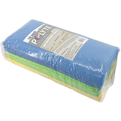 POLYTE Microfiber Cleaning Towel (16x24 in, 18 Pack, Blue,Green,Yellow)