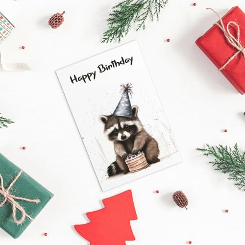 Awsaccy Cute Raccoon Birthday Card with Envelope - Funny Watercolor Party Design