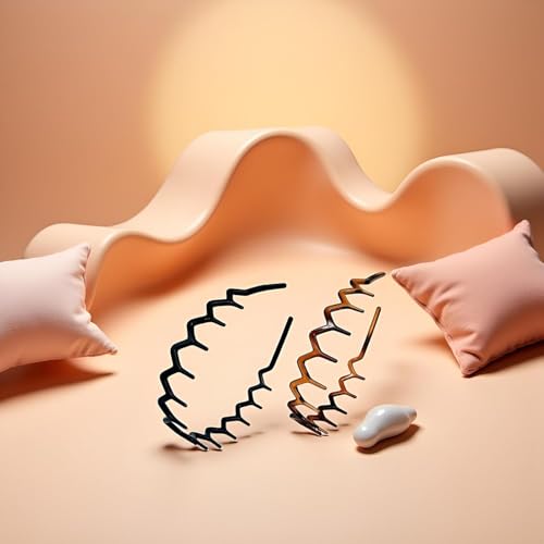 4Pcs Black Plastic Zigzag Headbands with Teeth Wavy Hair Combs
