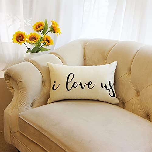 Ogiselestyle Farmhouse 12x20 inch I Love Us Quote Lumbar Pillow Cover, Decorative Linen Cushion Case for Sofa & Home - Pack of 1