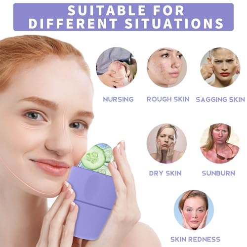 Luckyrao Silicone Ice Roller for Face and Eye Massage, Purple Reusable Facial Ice Mold