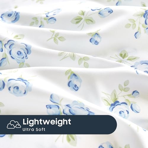Wake In Cloud Floral Pillowcases, Set of 2, Standard 20x26, White Blue