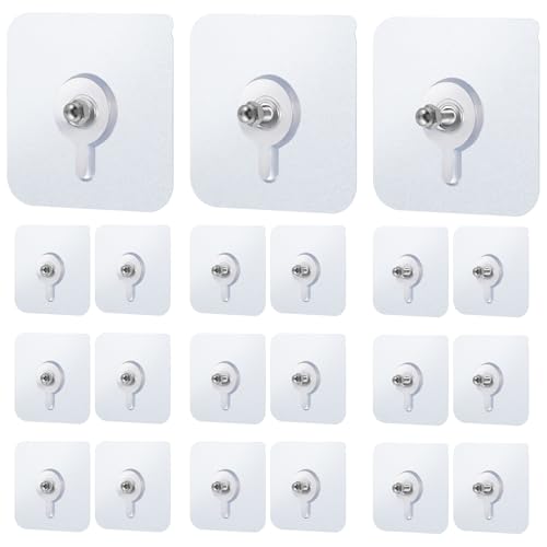 20 Pack Adhesive Wall Hooks - No Drill, Waterproof & Repositionable