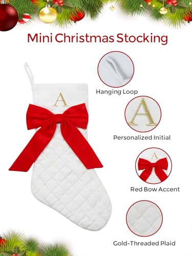 Personalized Christmas Stocking with Initials, 20 Inch Large Xmas Stocking with Gold Embroidery and Red Bow - S Variation
