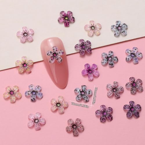 150 Pcs Leopard Print Flower Nail Charms 3D Floral Rhinestones