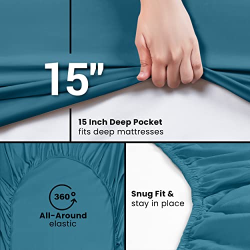 Queen Fitted Sheet - Ultra Soft Denim Blue, 15 Inch Deep Pocket