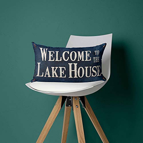 Welcome to Our Lake House Throw Pillow Cover, Navy Blue, 18x18 Inch