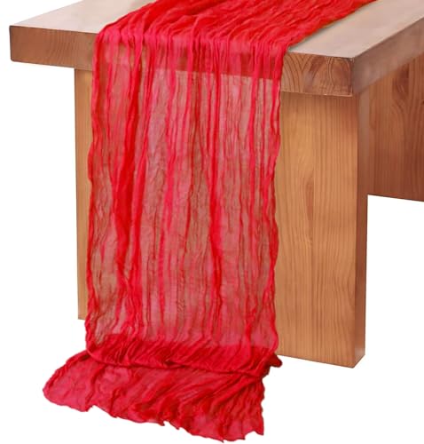 MODFUNS Gauze Cheesecloth Table Runner 35x120 Inches Red Boho Wedding Decor