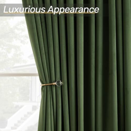 Olive Green Velvet Blackout Curtains - 52W x 108L, Pack of 2, Room Darkening