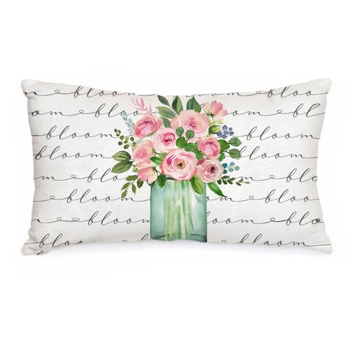 AACORS Spring Lumbar Pillow Cover 12x20 - Floral Farmhouse Decor