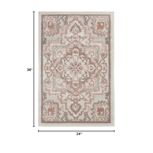 Nourison Home Elation Floral Ivory Brick 2' x 3' Area Rug, Easy Clean, Non Shedding, Bed Room, Living Room, Dining Room, Kitchen (2x3)