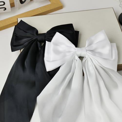 Satin Hair Bow Clips 2 Pack Long Tail Ribbon Barrettes for Women