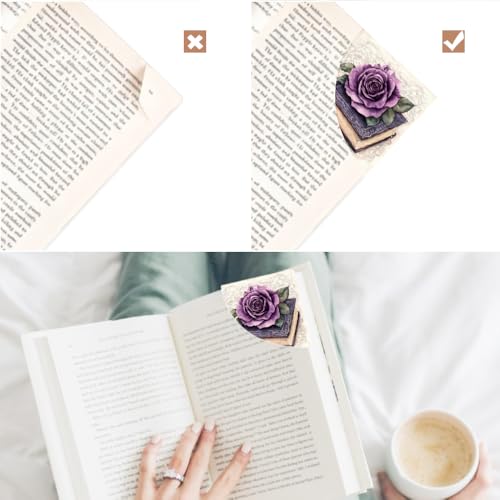 PU Leather Bookmarks 2-Pack Purple Rose Book Design Page Marker
