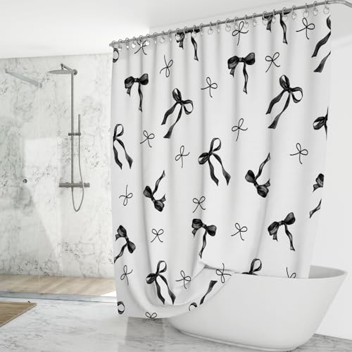 Mocsicka Coquette Bow Shower Curtain, Waterproof Polyester, Black, 71x71 Inch