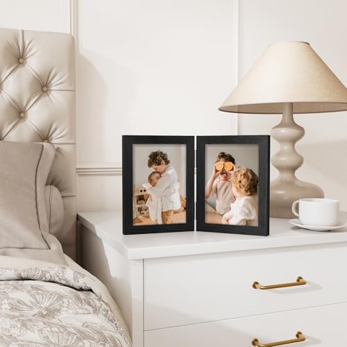 Vittanly 5x7 Double Picture Frame - Hinged MDF Frame with Plexiglass