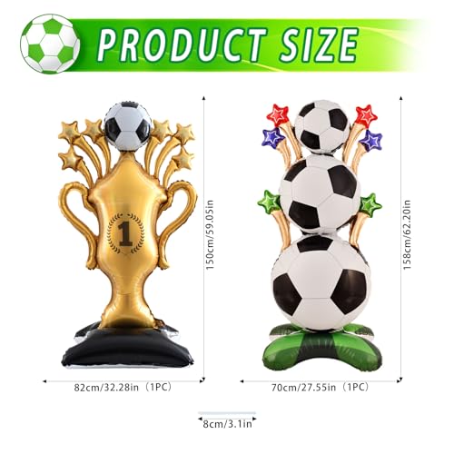 Standing Soccer Trophy Balloons - 62 Inch Self-Standing Mylar Balloons for Sports Events & Birthdays, Set of 2