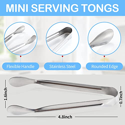 18PCS Mini Stainless Steel Serving Tongs, 5-Inch Appetizer Tongs (Silver)