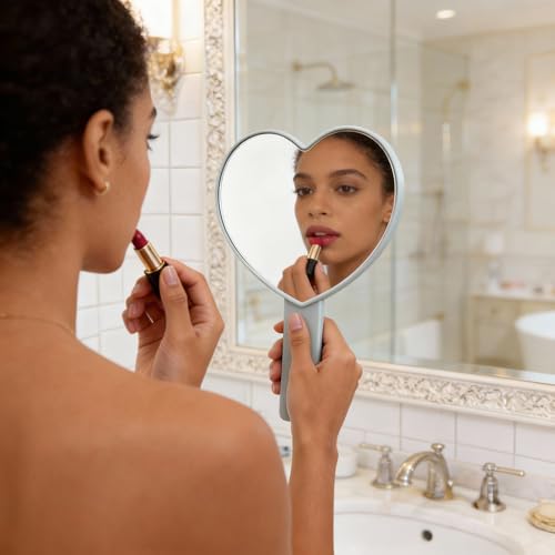 WINDAWNKE 2 Pack Heart Shaped Handheld Makeup Mirror - Green