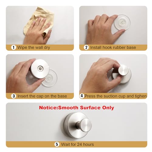 4-Pack Suction Cup Hooks for Bathrooms - Stainless Steel & PVC