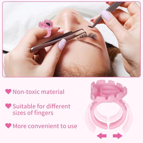 MixPeak 100 Pcs Heart Lash Glue Rings Disposable Eyelash Extension Holders Pink