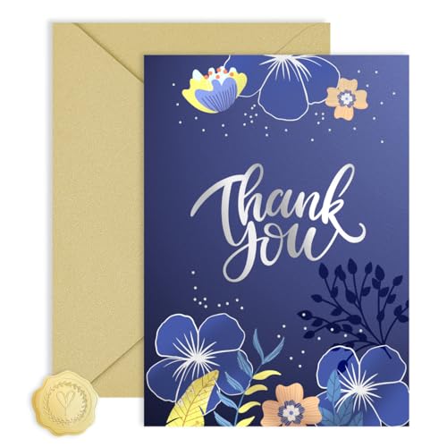Luxury Navy Blue Thank You Card with Silver Foil - 5x7
