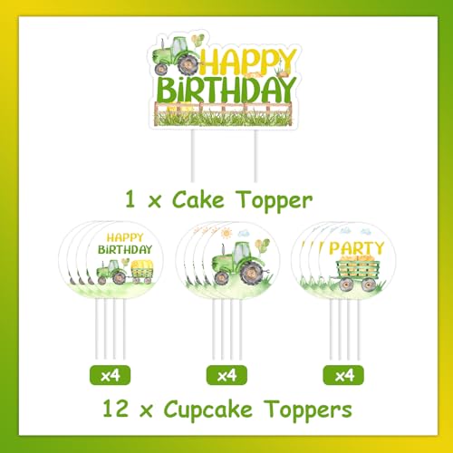 Tractor Birthday Decoration Set - 13pcs Cake & Cupcake Toppers