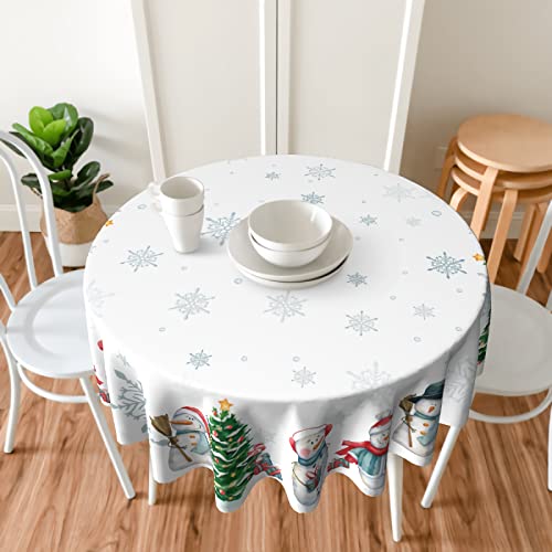 Sweetshow Winter Snowflake Round Tablecloth 60 Inch - White Holiday Christmas Decor