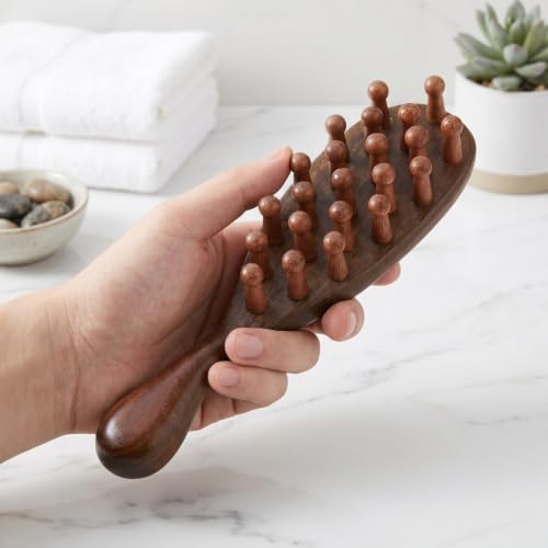 Gogogmee Sandalwood Scalp Massage Comb with Handle Wide Tooth Hair Detangler
