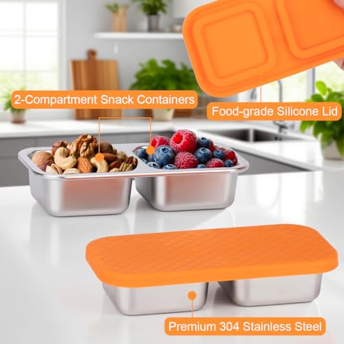 Stainless Steel Snack Containers with 2 Compartments - Leak-Proof Reusable Lunch Boxes