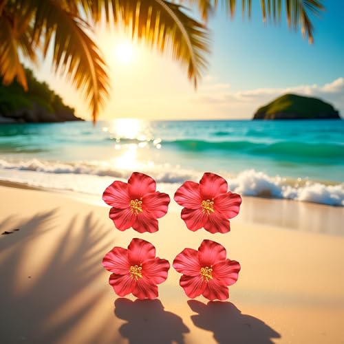 Red Hawaiian Flower Hair Clip Set 8cm Bohemian Hair Accessories