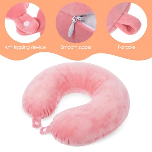 Travel Neck Pillow Covers - 2 Pack U-Shaped Cases with Zipper, Pink