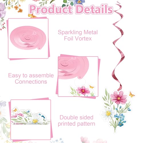 36 Pcs Wildflower Hanging Swirl Decorations for Birthday Parties & Weddings