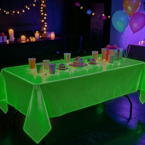 Oigco 4 Pack Neon Tablecloths - Glow in The Dark Party Supplies, 54x108 Inch