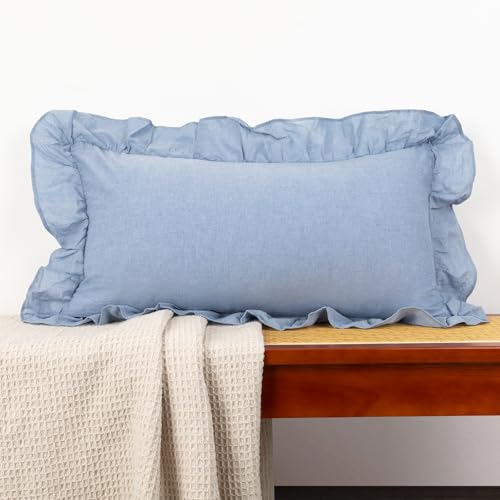 JoraLion Ruffled Lumbar Pillow Cover 12x24 - Light Blue