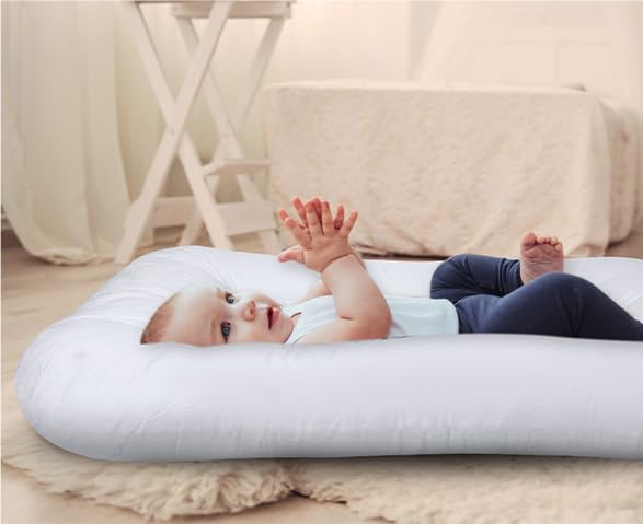Skiennix Baby Lounger - Bionic Design Infant Floor Seat for Newborns 0-24 Months | Soft Organic Cotton (White)
