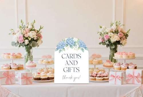 Bridal Shower Sign - Something Blue Cards & Gifts Wooden Table Decor, 6x8 Inch