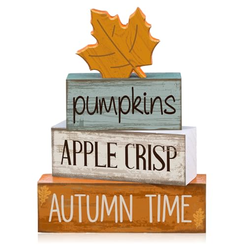 Lineshading 4-Piece Fall Wood Table Decor - Autumn Maple Leaf Sign Set