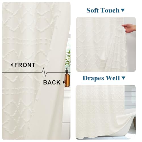 Lecloud Beige Small Shower Curtain 36x72, Farmhouse Tufted Plaid Fabric