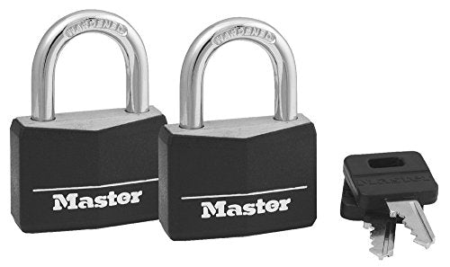 Master Lock 141T Keyed Alike Padlock, 40mm Black Aluminum, 2-Pack