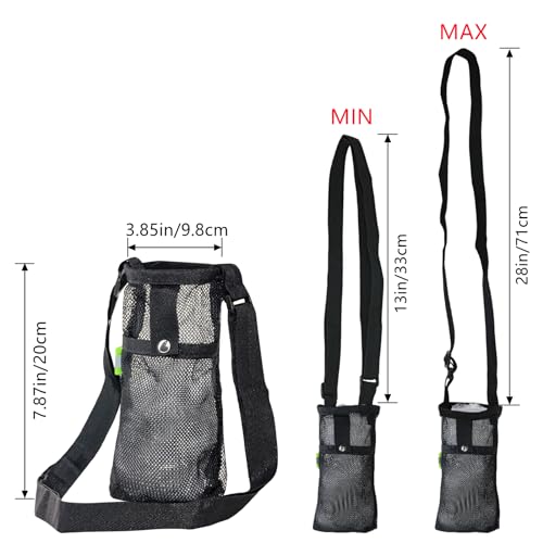 2PCS Water Bottle Carrier Bag - Convenient Holder with Strap and Pocket for Hiking, Walking, and Travel (Black, L)