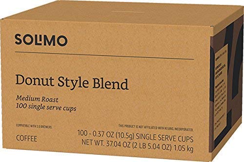 Solimo Donut Style Medium Roast Coffee Pods - 100 Count, Compatible with Keurig 2.0