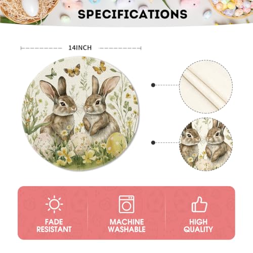 14 Inch Egg Bunny Rabbit Butterfly Floral Easter Placemats Set of 4 - Beige