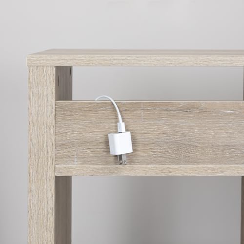 Creative Co-Op Wood End Table with Storage, Coastal Oak