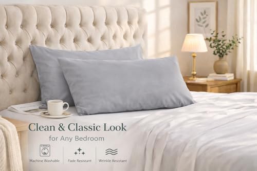EVOLIVE Microfiber Pillowcases Standard Size Set of 2 Silver Grey