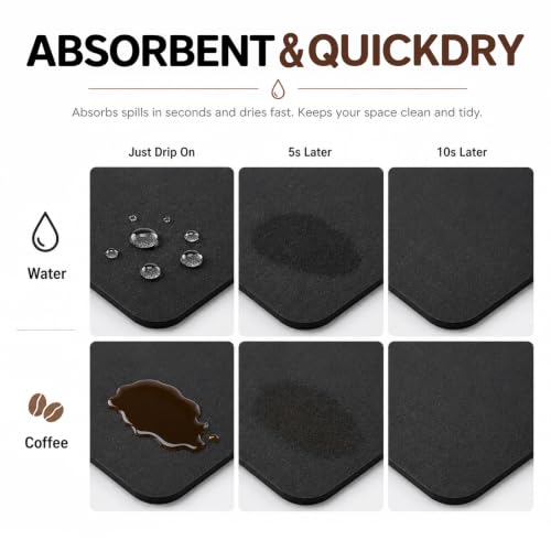 JOVANJA Black Non-Slip Coffee Bar Mat 12x20 Inch Countertop Protector